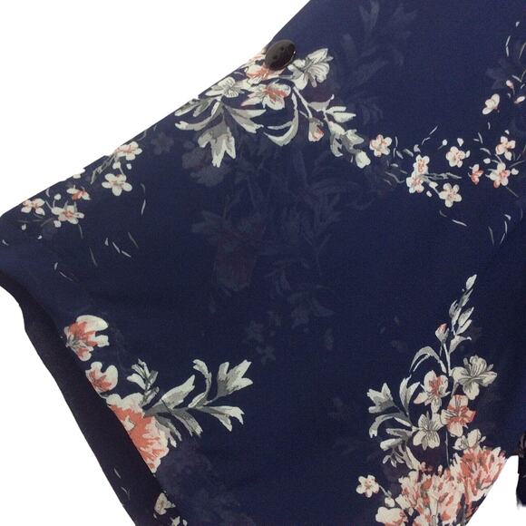 Bloomchic Tunic Women's Plus Size 26 Blue/Pink Floral Boho Sheer Lined Tie Neck - Picture 9 of 11